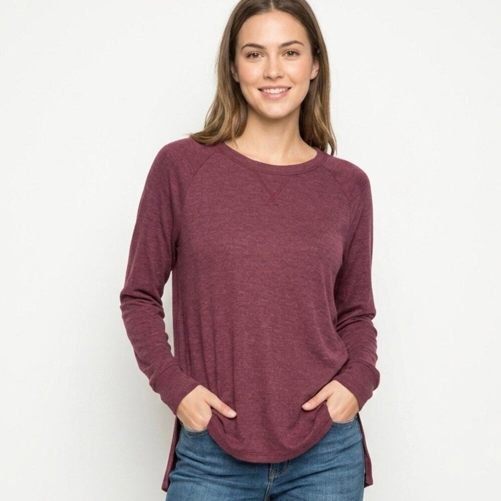 Brandy Melville Women's Sweater One Size Maroon Red Long Sleeve High Low Tunic